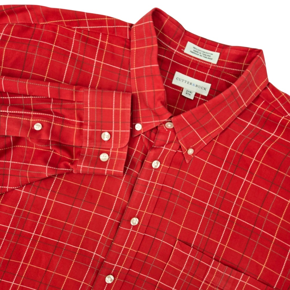 Cutter & Buck 2XB Button Down Shirt Mens Orange-Red Plaid Big & Tall Classic